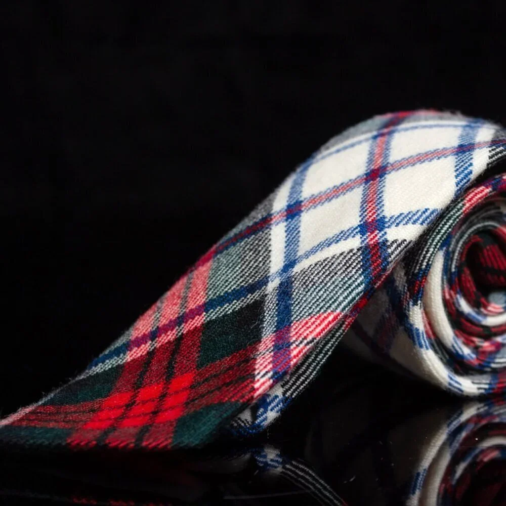 Vintage Macquarrie Modern Tartan Wool Tie By Lacharron Red/Green/White Plaid 3”